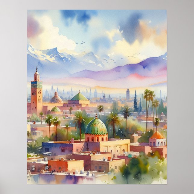 Marocko Cityscape Watercolor Poster (Framsidan)