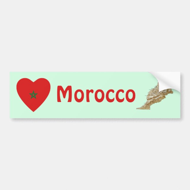 Marocko Flagga Heart + Karta Bumper Sticker Bildekal (Framsidan)