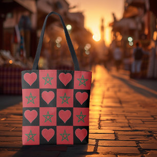 Marocko Flagga Heart Mönster Patriotic Moroccan Tygkasse