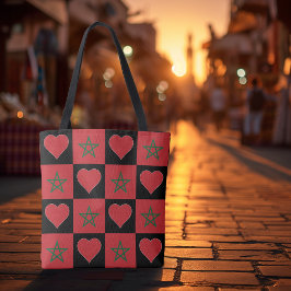 Marocko Flagga Heart Mönster Patriotic Moroccan Tygkasse
