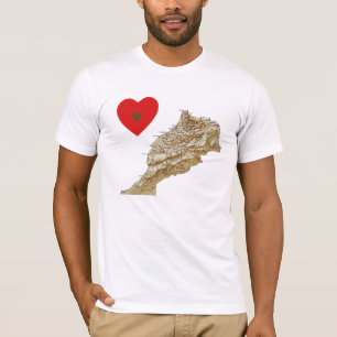 Marocko Flagga Heart och Karta T-Shirt