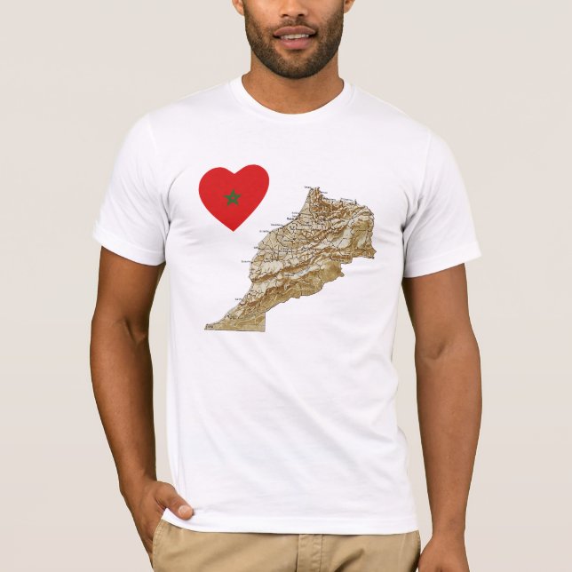 Marocko Flagga Heart och Karta T-Shirt (Framsida)