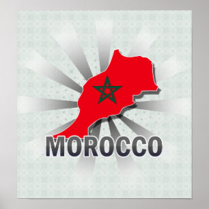 Marocko Flagga Karta 2.0 Poster