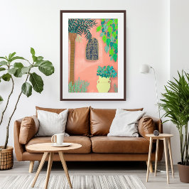 Marocko Garden Rosa Walls Handflatan Träd Art Poster