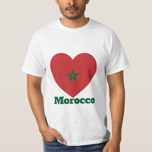 Marocko Heart Flagga T-Shirt (Framsida)