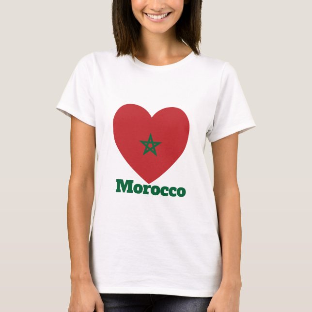 Marocko Heart Flagga T Shirt (Framsida)