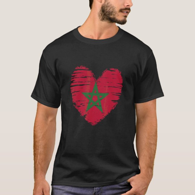 Marocko Heart Moroccan Flagga Moroccan Pride T Shirt (Framsida)