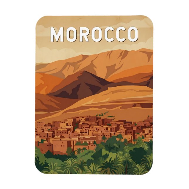 Marocko Illustration Resa Konst Vintage Magnet (Vertikal)