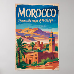 Marocko Illustration Resa Konst Vintage Poster