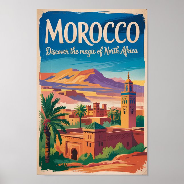Marocko Illustration Resa Konst Vintage Poster (Framsidan)