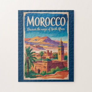 Marocko Illustration Resa Konst Vintage Pussel