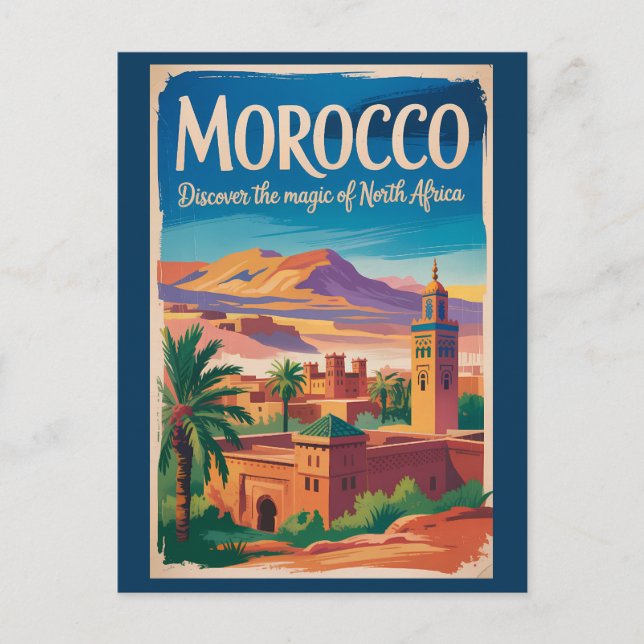Marocko Illustration Resa Konst Vintage Vykort (Framsida)