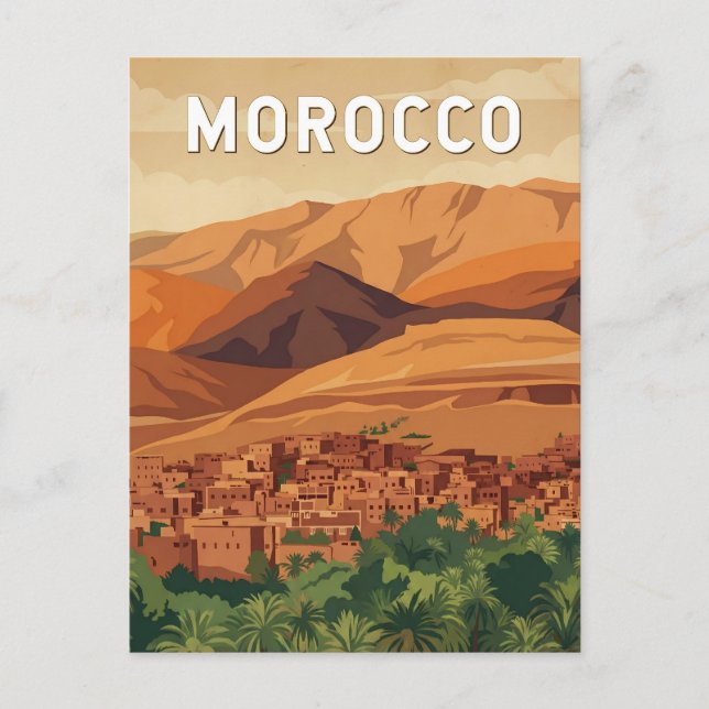 Marocko Illustration Resa Konst Vintage Vykort (Framsida)