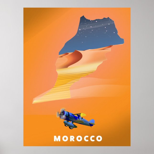 Marocko Illustrerad reseaffisch i Karta. Poster (Framsidan)