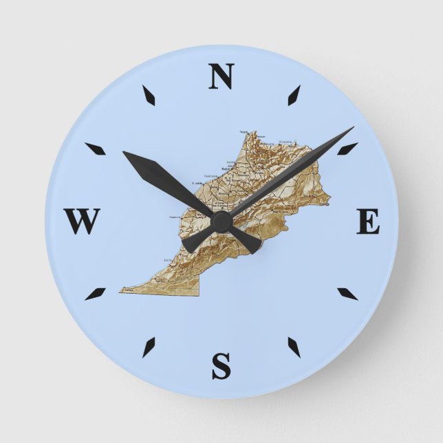 Marocko Karta Clock Rund Klocka (Framsida)