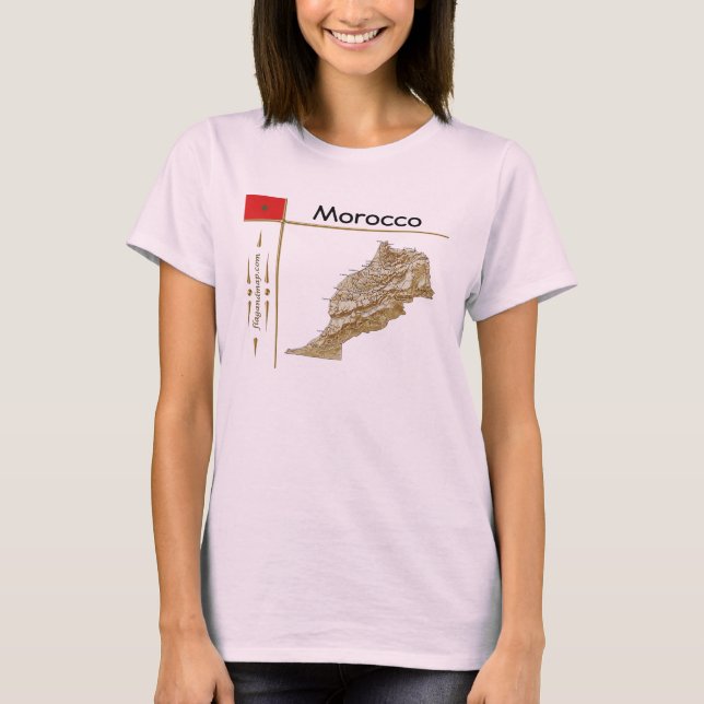 Marocko Karta + Flagga + Avdelning T-Shirt (Framsida)