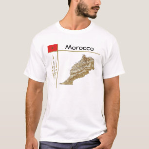 Marocko Karta + Flagga + Avdelning T-Shirt