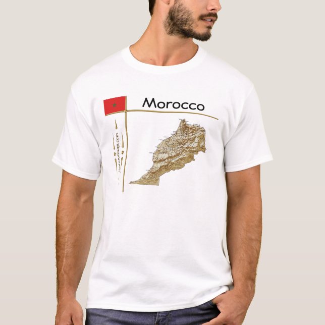 Marocko Karta + Flagga + Avdelning T-Shirt (Framsida)