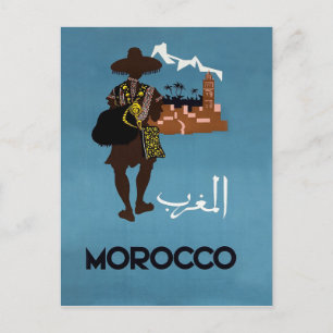 Marocko, man går till staden, illustration vykort