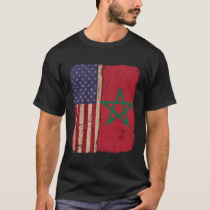 Marocko och Amerika-USA flagga-rötter, halv marock T Shirt