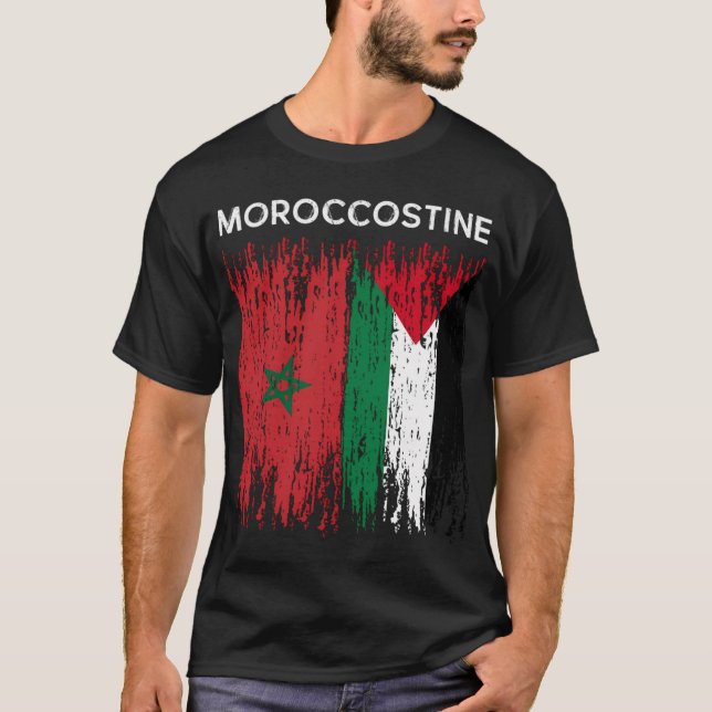 Marocko och den palestinska Flagga T Shirt (Framsida)