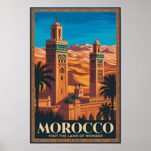 Marocko Öken Illustration Resa Konst Vintage Poster