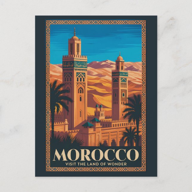 Marocko Öken Illustration Resa Konst Vintage Vykort (Framsida)