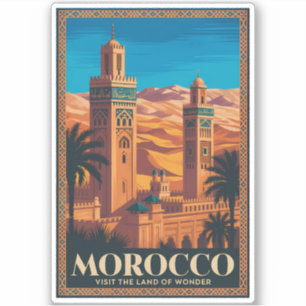 Marocko öken illustration resekonst vintage klistermärken
