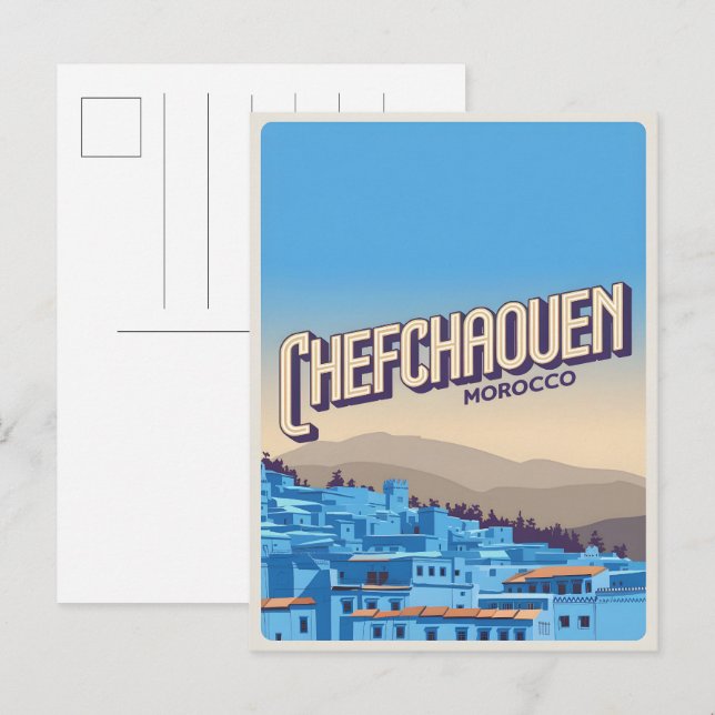 Marocko resepresentkort chefchaoun, blå stad prese vykort (Fram/baksida)