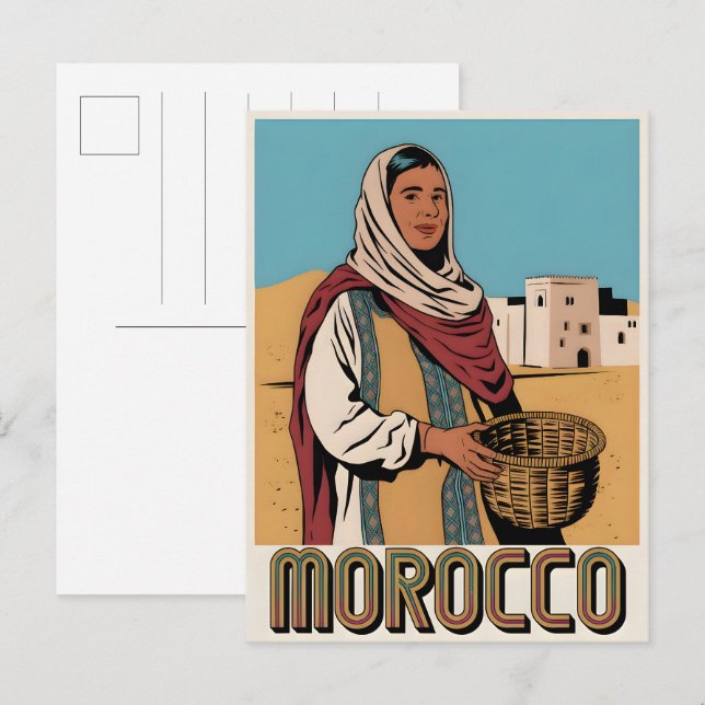 Marocko resepresentkort med lokal kvinna present vykort (Fram/baksida)