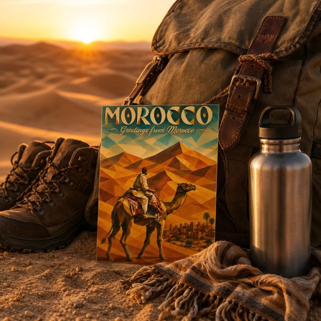Marocko Saharaöken Kamelritt Resa Vykort (Camel riding trip Morocco Sahara. )