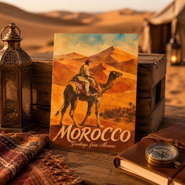 Marocko Saharaöken Kamelritt Resa Vykort (Camel riding saraha desert tour. )