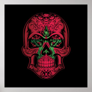 Marocko Skull och Ro Flagga Poster