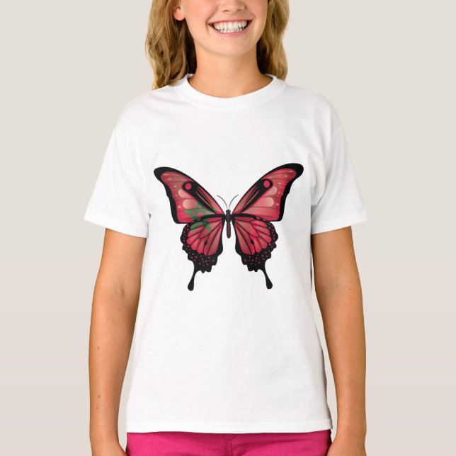 Marocko Swallowtail Butterfly Flagga T Shirt (Framsida)