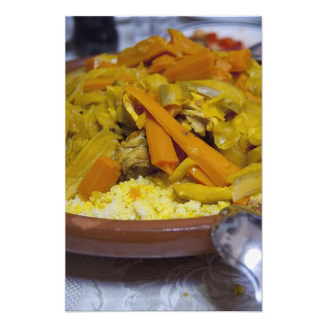 Marocko, Tetouan. Traditionell marockansk måltid a Fototryck (Framsidan)