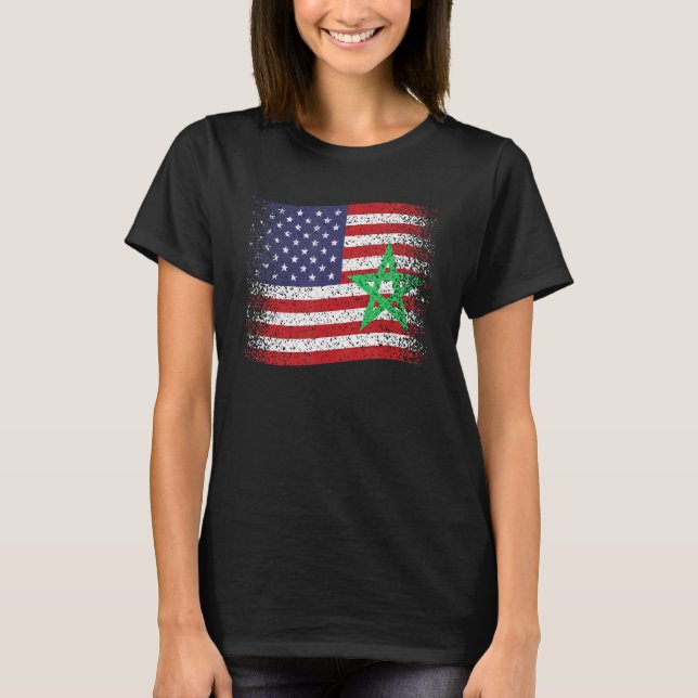 Marocko USA flagga marockanska Flagga T Shirt (Framsida)