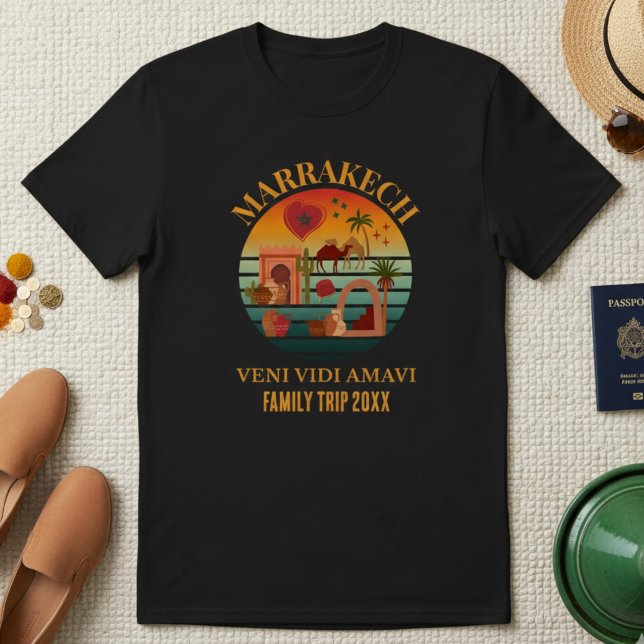 Marocko Veni Vidi Amavi Group Vacation MARAKKESH T Shirt (MARRAKECH FAMILY VACATION T-SHIRT with customizable text. Ideal group shirt for your Morocco  hols.)