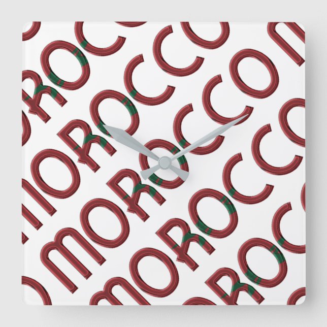 Marockos Afrika, marockanska Flagga-typografi Fyrkantig Klocka (Framsida)