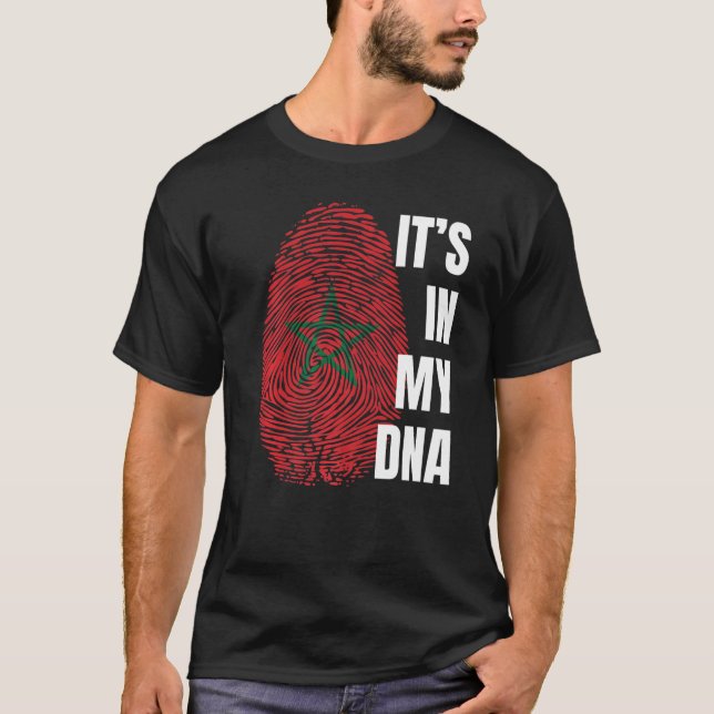 Marockos Flagga Dna Fingerprint Black History Måna T Shirt (Framsida)
