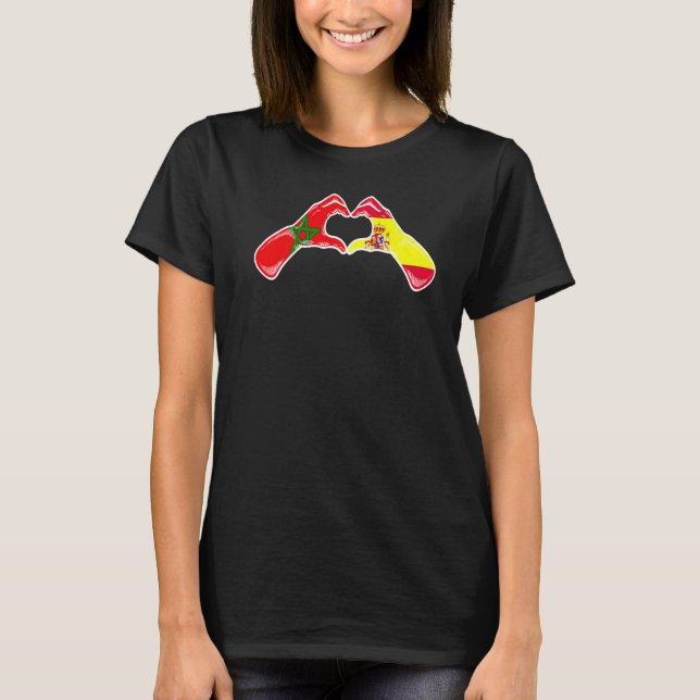 Marockos Flagga marockanska spanska hjärta T Shirt (Framsida)