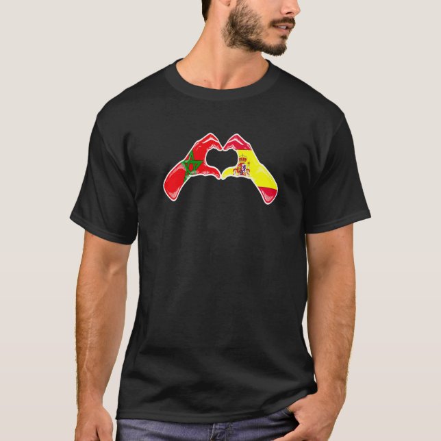 Marockos Flagga marockanska spanska hjärta T Shirt (Framsida)
