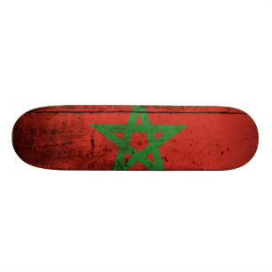 Marockos Flagga på Old Wood Grain Skateboard Bräda 19,5 Cm