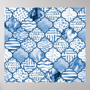 Marockos geometriska, vattenfärgade, sömlösa mönst poster