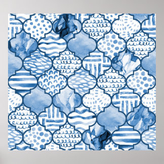Marockos geometriska, vattenfärgade, sömlösa mönst poster