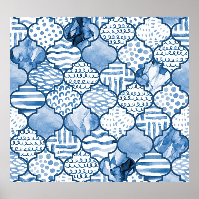 Marockos geometriska, vattenfärgade, sömlösa mönst poster (Framsidan)
