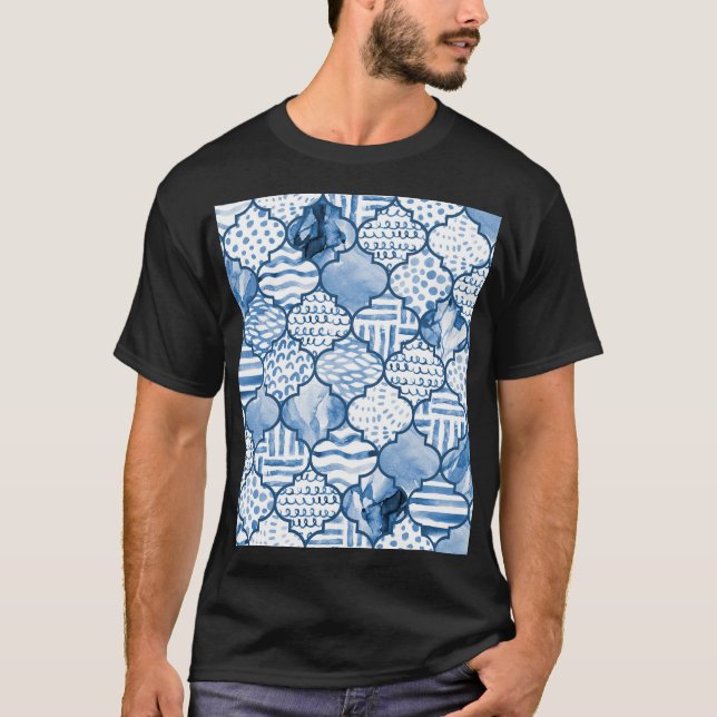Marockos geometriska, vattenfärgade, sömlösa mönst t shirt (Framsida)