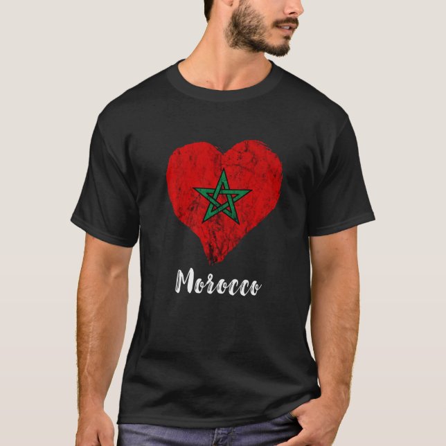 Marockos Pride Marocko Heart Moroccan Roots Morocc T Shirt (Framsida)