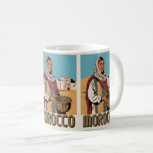 Marockos resevykort med lokal kvinnlig gåva kaffemugg