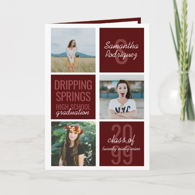 Maron 4-Photo Roligt Boxes Studenten-inbjudan Inbjudan (Framsida)