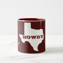 Maron Anpassningsbar Text Texas Karta kontur Howdy Två-Tonad Mugg